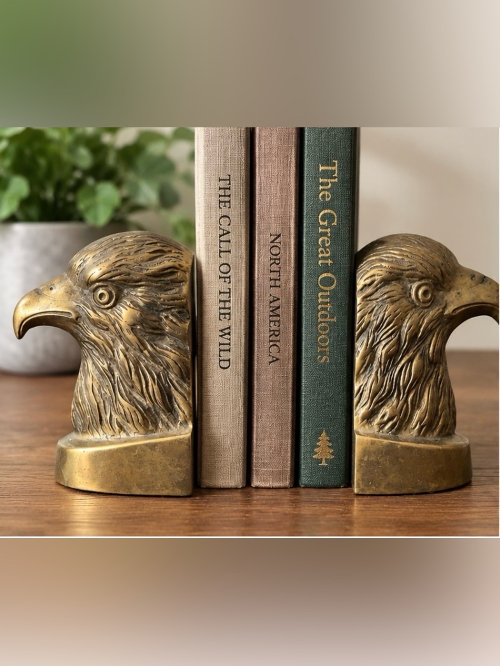 Vintage Solid Brass Eagle Head Bookends Made in Korea Heavy Pair